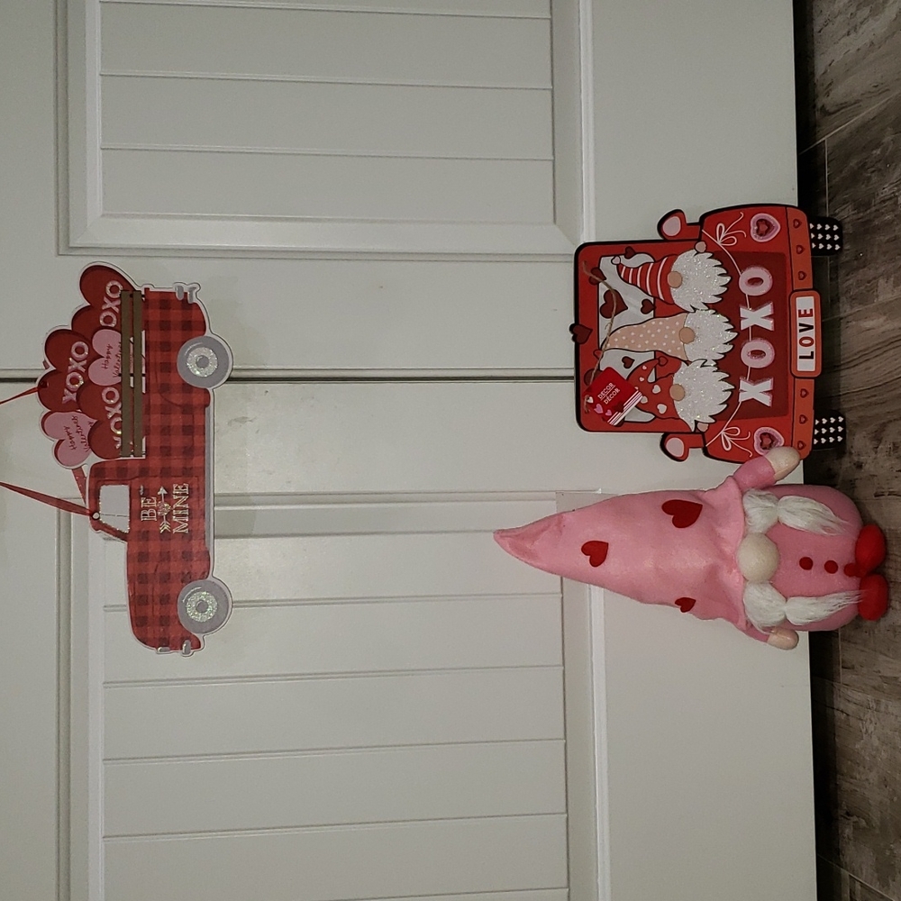Valentines red truck and gnomes decor bundle
